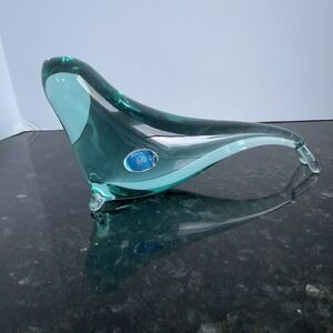 Vintage Czech Republic Handmade Art‎ Glass Turquoise Seal By Miloslav Janko